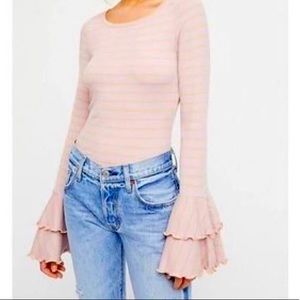 Free People dusty pink striped bell sleeve top